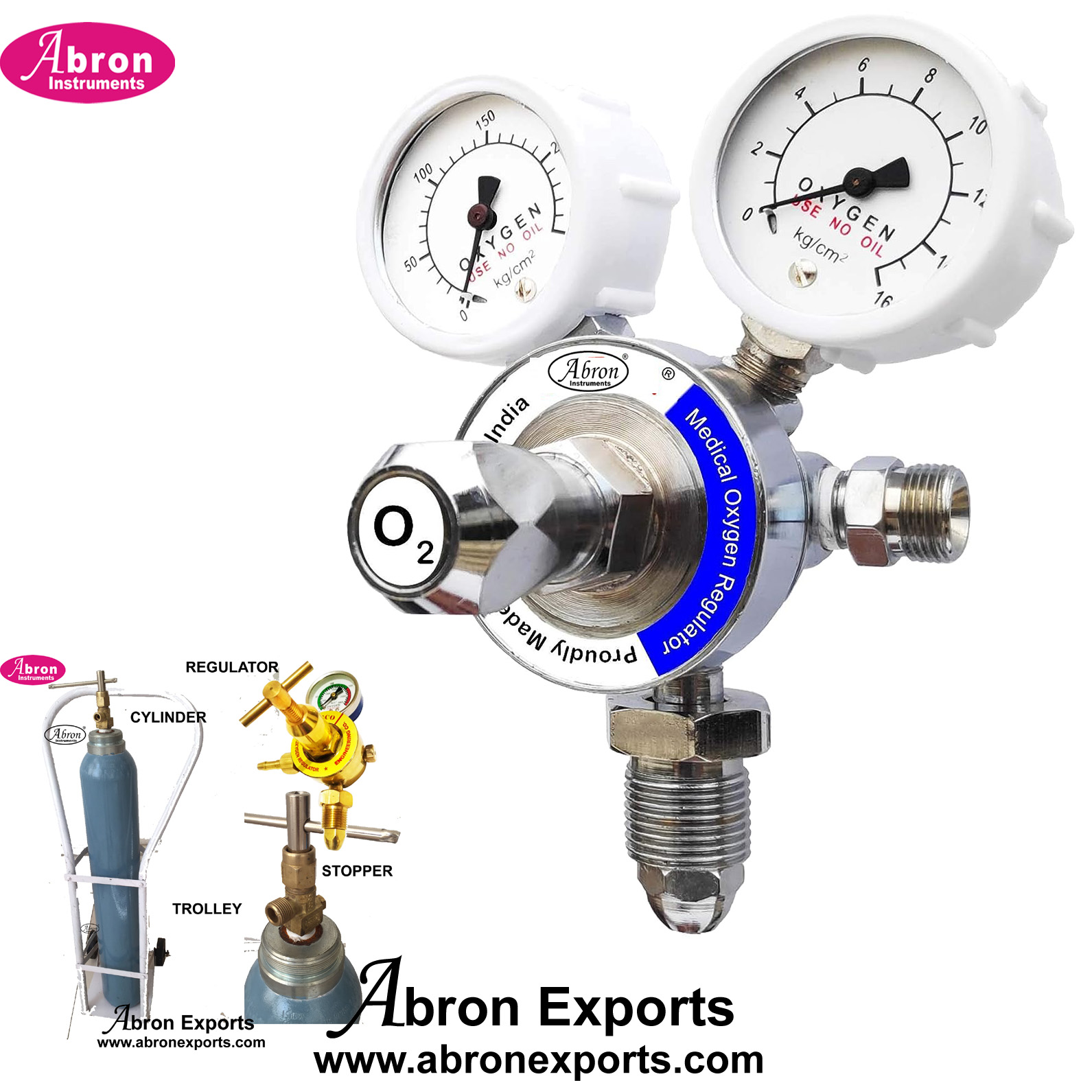 Medical Oxygen Gas Flow Meter Double Gauge Medical Pressure Regulator Output Preset at 4 bar for cylinder Abron ABM-1123G 